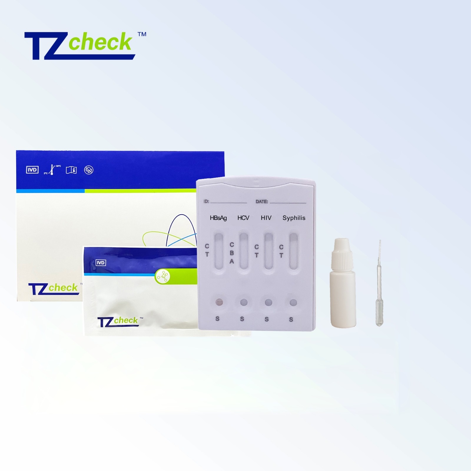 Комбінований експрес-тест на HBsAg (поверхневий антиген гепатиту В) / Вірус гепатиту С (HCV) / ВІЛ (HIV) / сифіліс (цільна кров / сироватка / плазма)